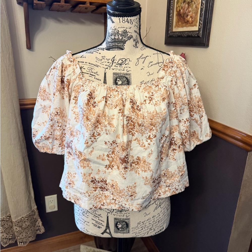 ‼️SOLD‼️Abercrombie & Fitch Linen Floral Off-Shoulder Cropped Blouse - Picture 2 of 7
